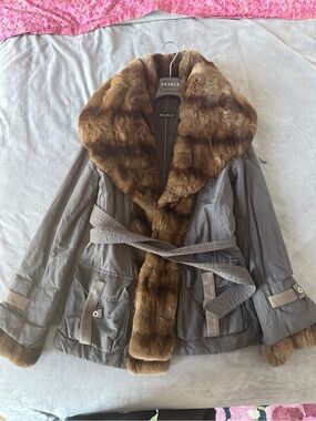 Searle Gray Jacket with Brown Faux Fur Trim